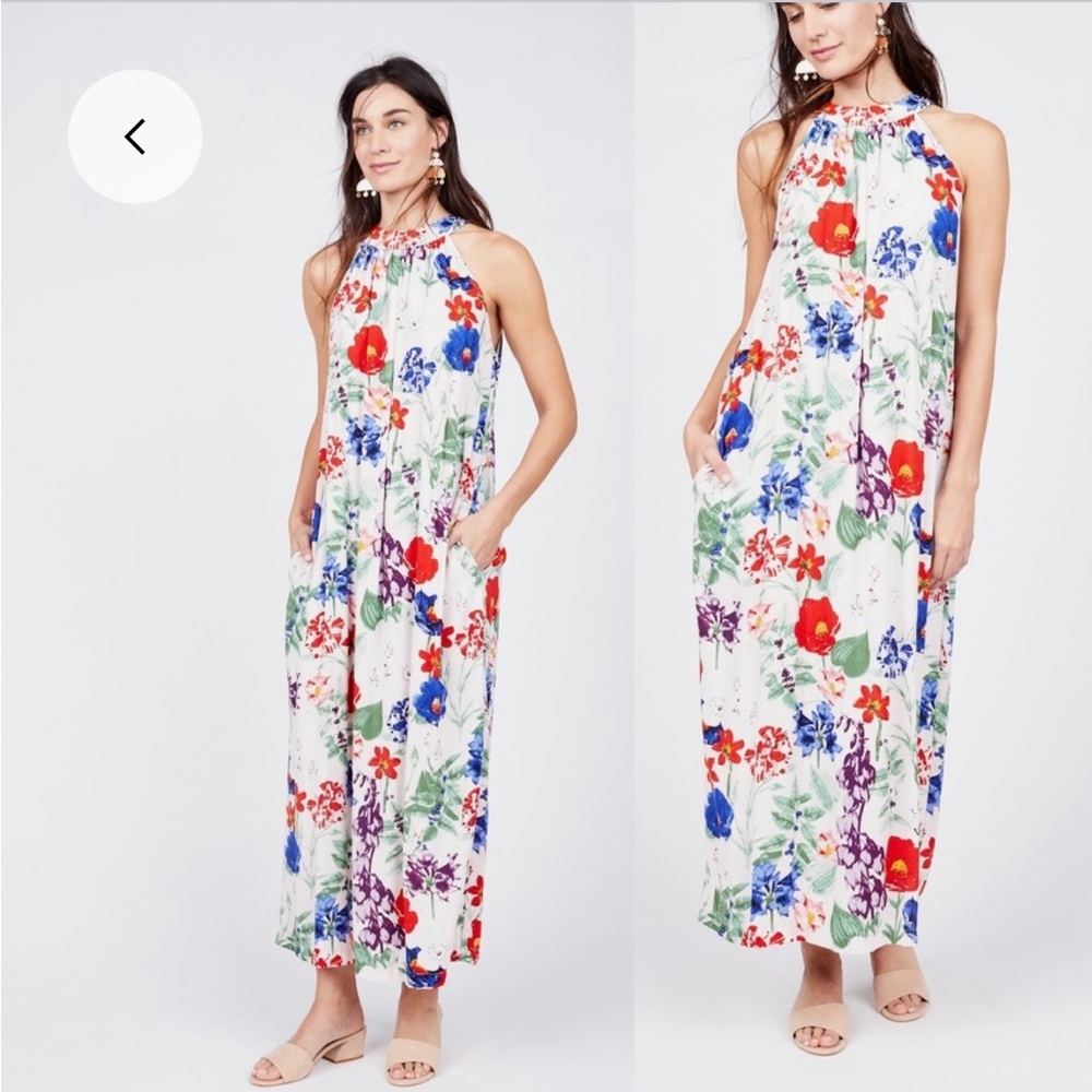 Chelsea & Theodore Pleated Halter Maxi